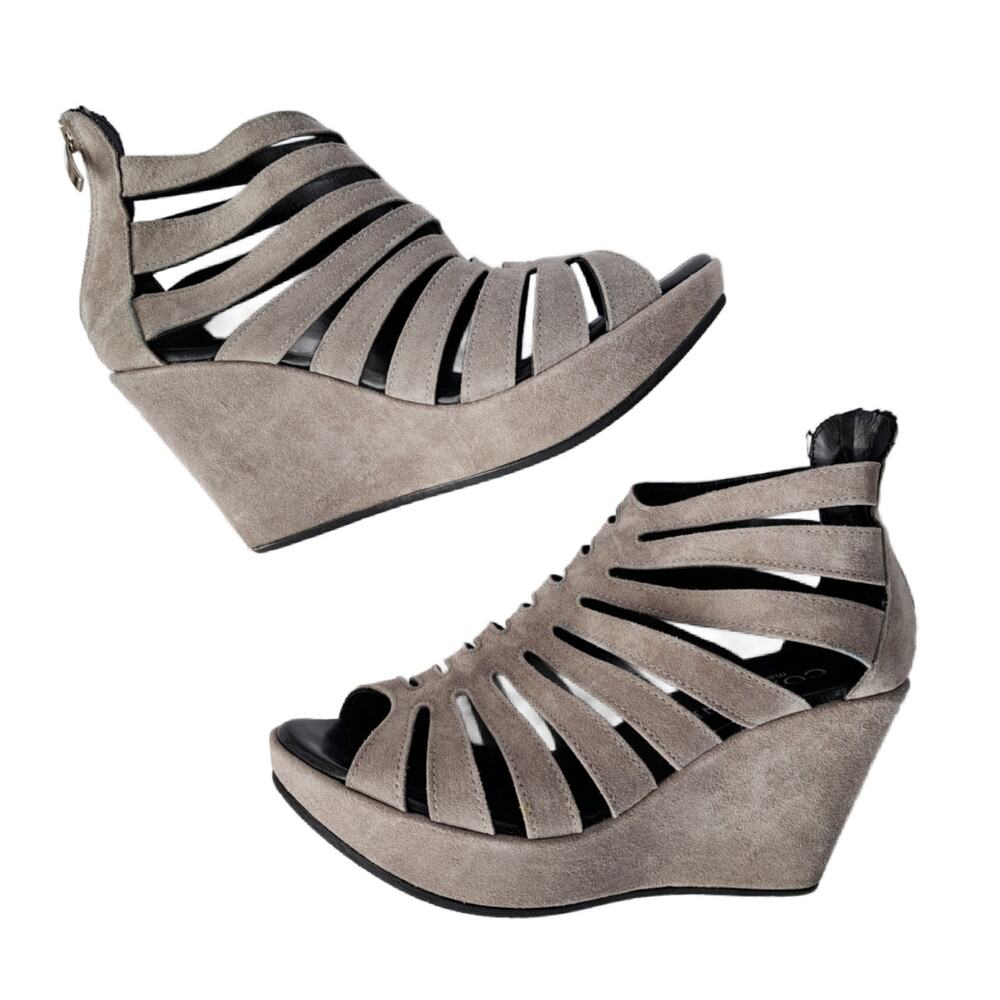 Cordani Electra Grey Suede Caged Cutout Wedge Heels Size 38 7.5/8 - Picture 2 of 10